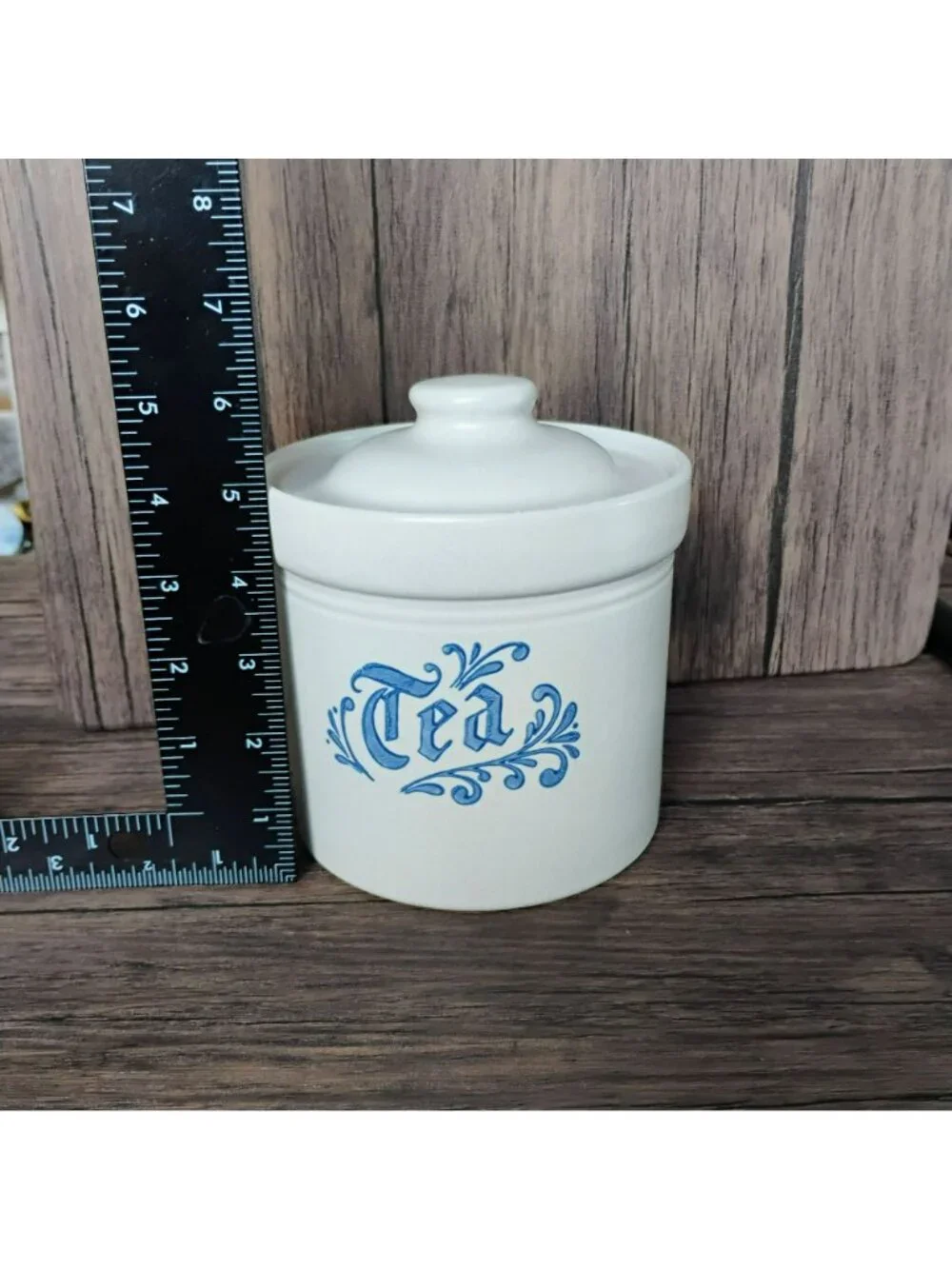 Pfaltzgraff Yorktowne Tea Canister With Lid - Vintage Blue and White Stoneware